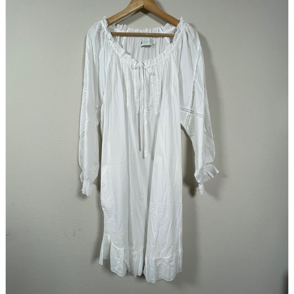 Ella Simone Poet's Nightshirt Womens L White Cotton Embroidered Boho Cottagecore